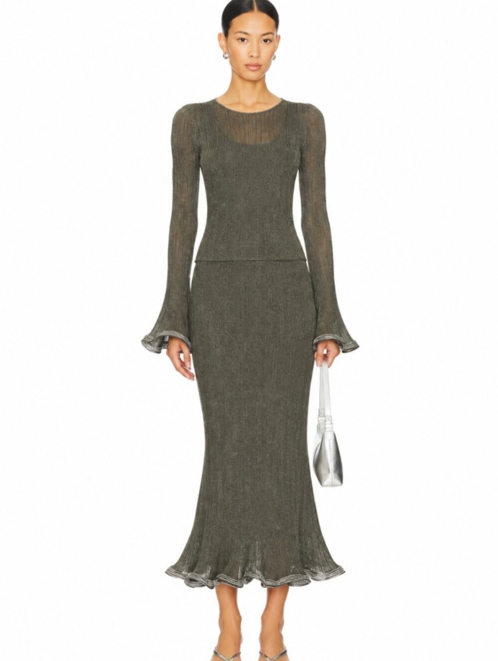 Simkhai Metallic Skirt Set Maebry Brighton Crystal Trim Ruffled
